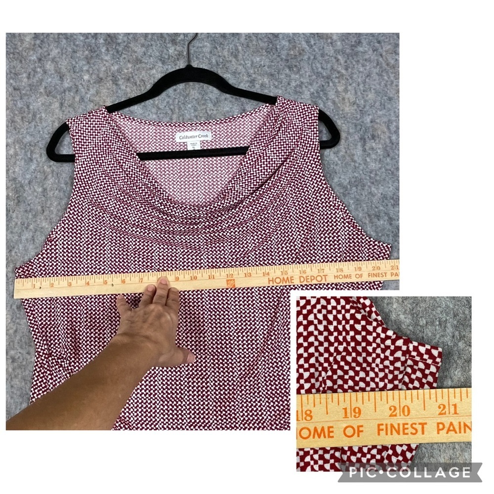 Coldwater Creek Red White Houndstooth Print Sleeveless Stylish Top - Sz XL/16 - Picture 14 of 15